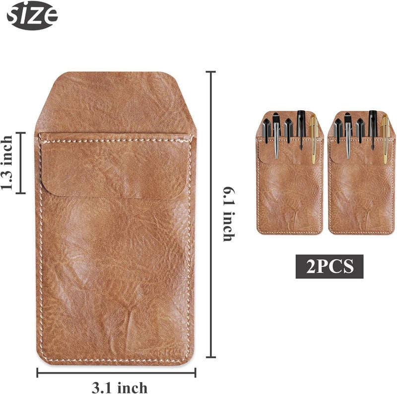 Haecsfl 2 Pieces PU Leather Pocket Protector,Pen Pouch Holder Organizer for Shirts, Lab Coats, Pants - Multi-Purpose - Holds Pens, Pointers, Pencils, and Notes(2-Nude) - Image 4